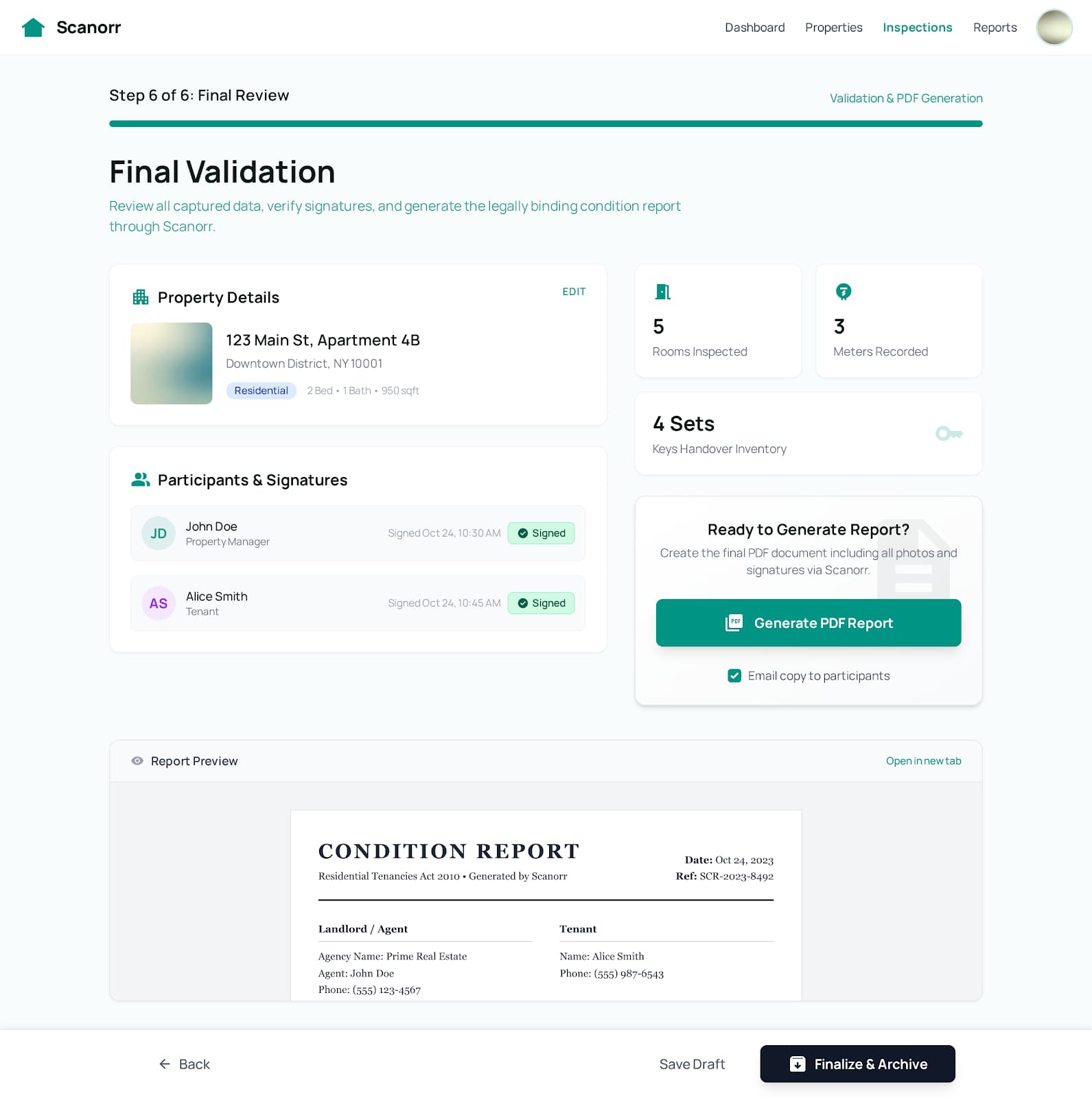 Écran de finalisation Scanorr - Génération du PDF